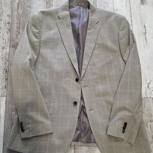50R Men's H&M Tan Windowpane Slim Fit Blazer 2 Button Sport Coat